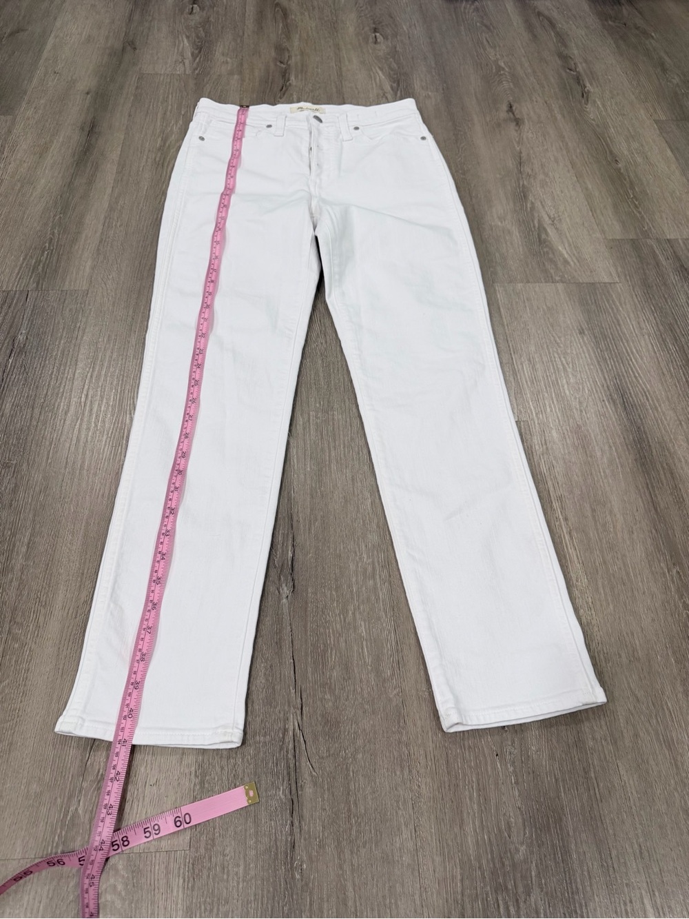 Madewell White Straight-Leg Jeans with Pink Tape Accent